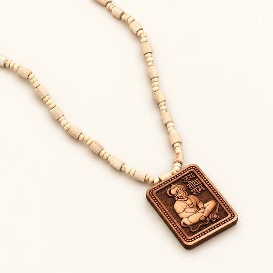 Tulsi bead mala with a square Hanuman Ji locket.