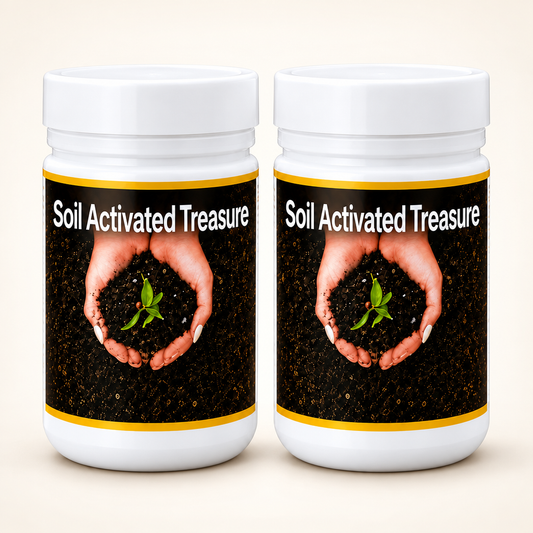 Two white containers of Soil Activated Treasure, 100 gm each.
