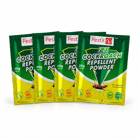 Four PestX 2X Cockroach Repellent Powder pouches, each labelled 20g.