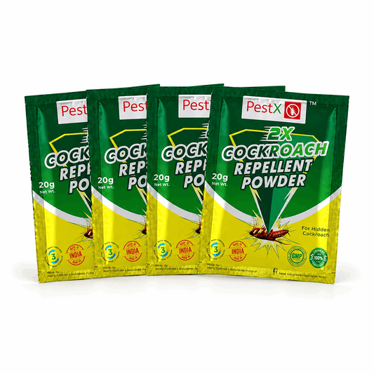 Four PestX 2X Cockroach Repellent Powder pouches, each labelled 20g.