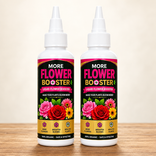 Pack of two Flower Booster Liquid bottles with pointed nozzle caps.