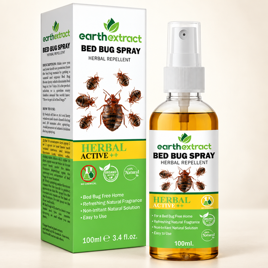 Earthextract Bed Bug Spray Herbal Repellent 100 ml bottle with product box