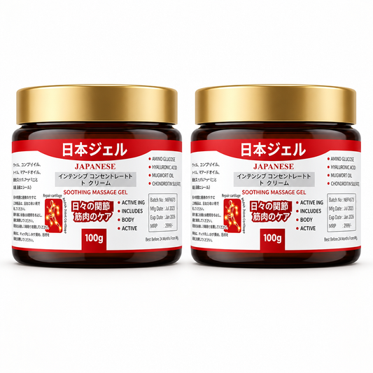 Two 100g jars of Japanese Formula Soothing Massage Gel.