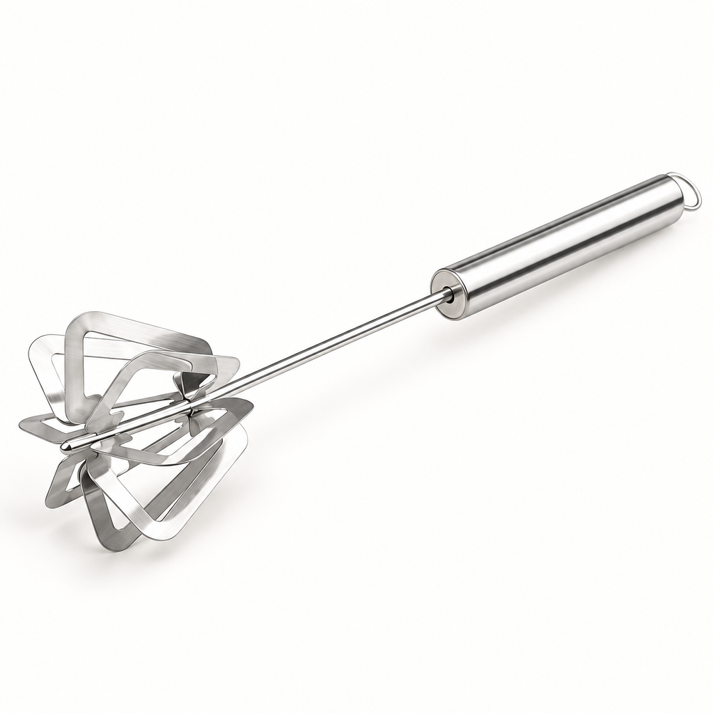 Stainless steel manual hand blender with spring-style mixing head