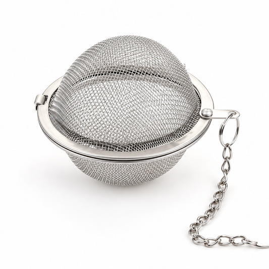 Stainless steel mesh tea ball with attached chain for loose tea